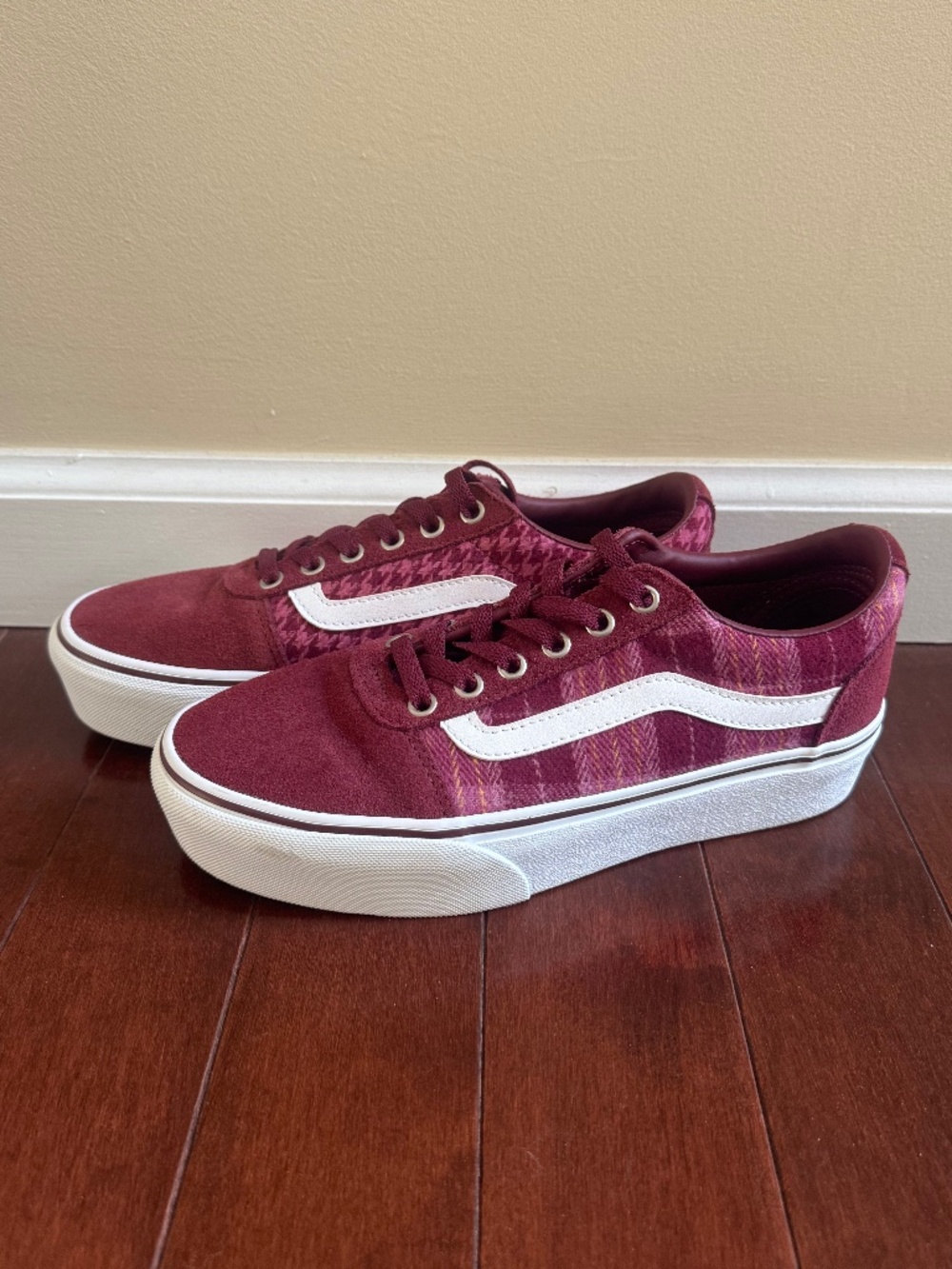 Vans Ward Platform Burgundy Plaid Shoes